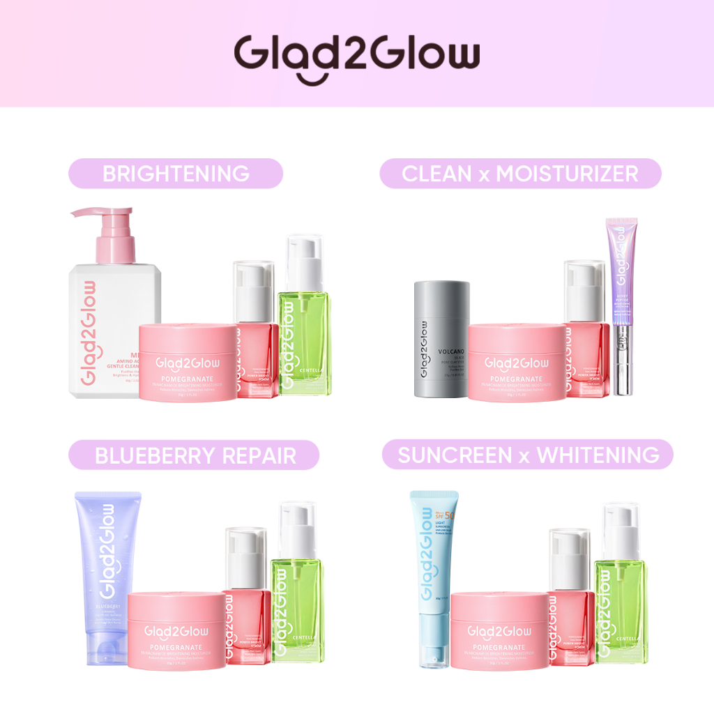 Glad2Glow 4 In 1 Brightening Cleaner Toner Serum Moisturizer Volcanic