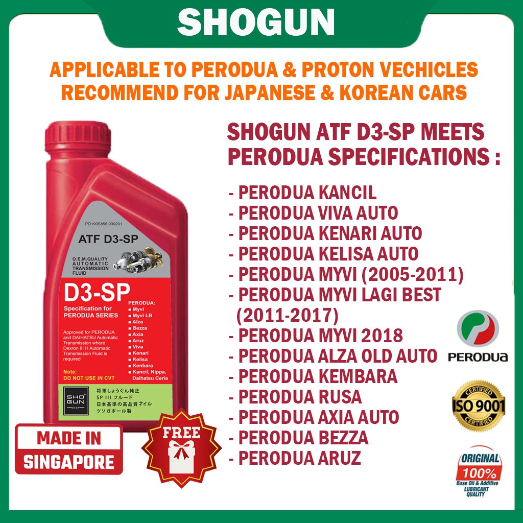 SHOGUN PERODUA ATF D3-SP ORIGINAL 1L&3L (FREE GIFT) BEZZA ALZA AXIA ...