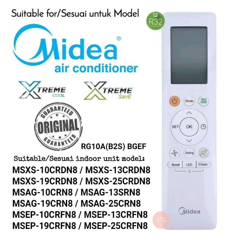 Original Midea Air Cond Air Conditioner Remote Control RG10A(B2S)/BGEF ...