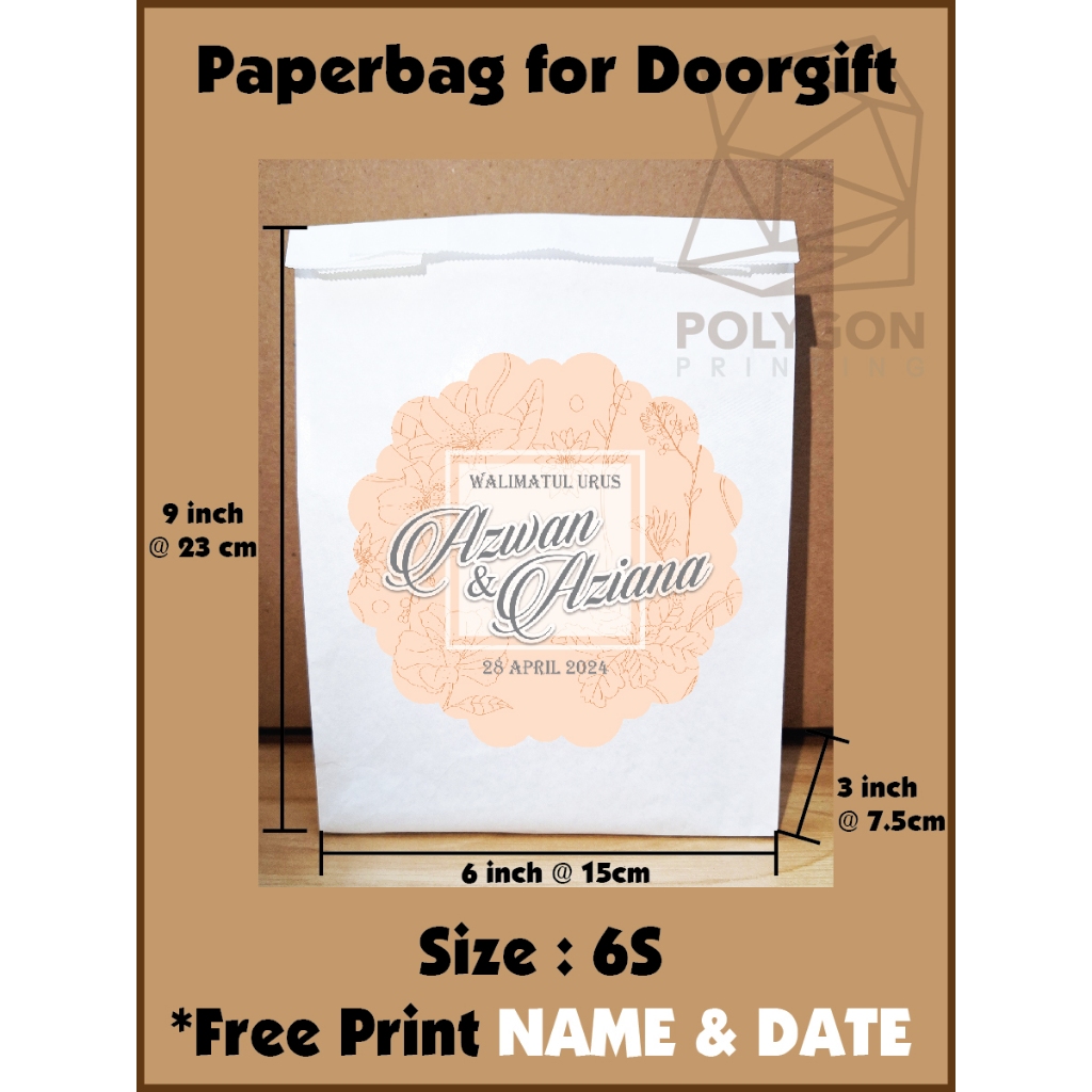 WALIMATUL URUS PAPER BAG DOORGIFT (6S) - PRINTED NAME & DATE (MINIMUM ...