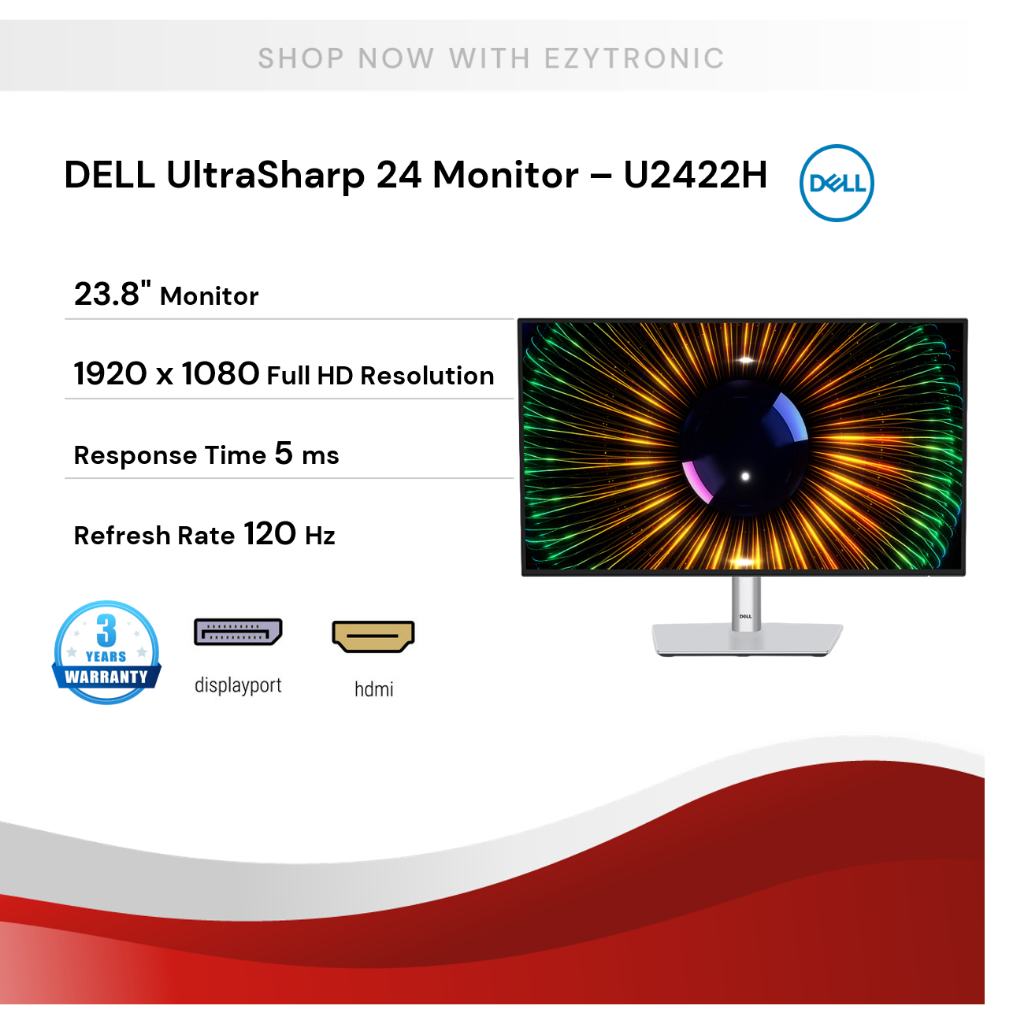 Dell UltraSharp 24 Monitor U2424H 23.8inch FHD IPS 120Hz Screen l 3