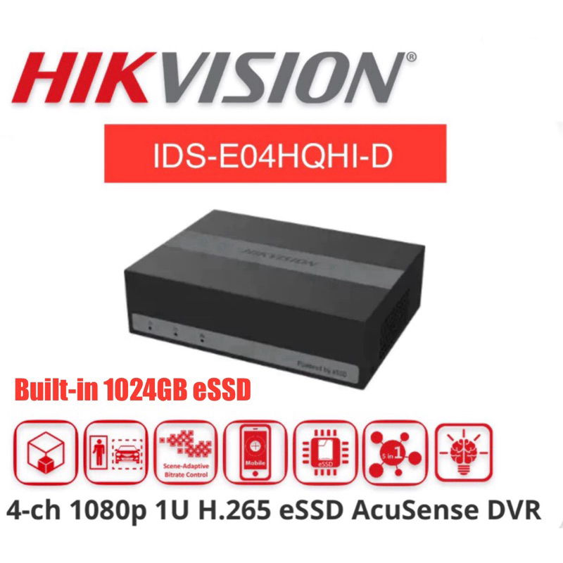 HIKVISION CCTV iDS-E04HQHI-D 4ch 1080p 1U H.265 eSSD AcuSense DVR ...