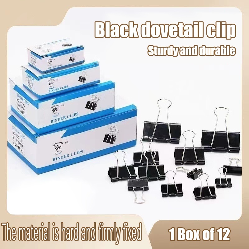 12pcs Black Binder Clips Multipurpose 19mm - 51mm binder clip paper ...