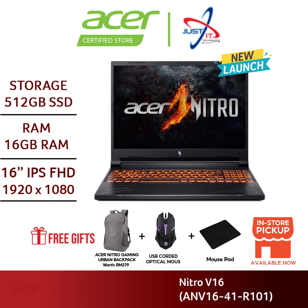 ACER NITRO V16 ANV16-41-R101 GAMING LAPTOP ( R7-8845HS 16GDR5 512SSD ...