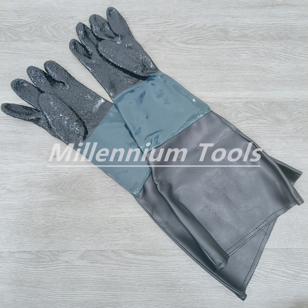 Heavy Duty Sandblasting Gloves For Sand Blast Cabinet - 1 Pair With Holder Clamps