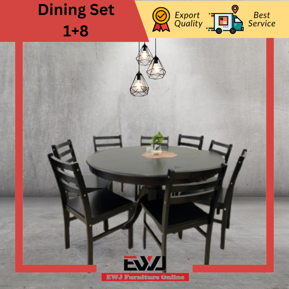 EWJ RT1350 4.5ft Round Dining Table + DC1008 6/8 seater OAK/WNEGE Meja ...