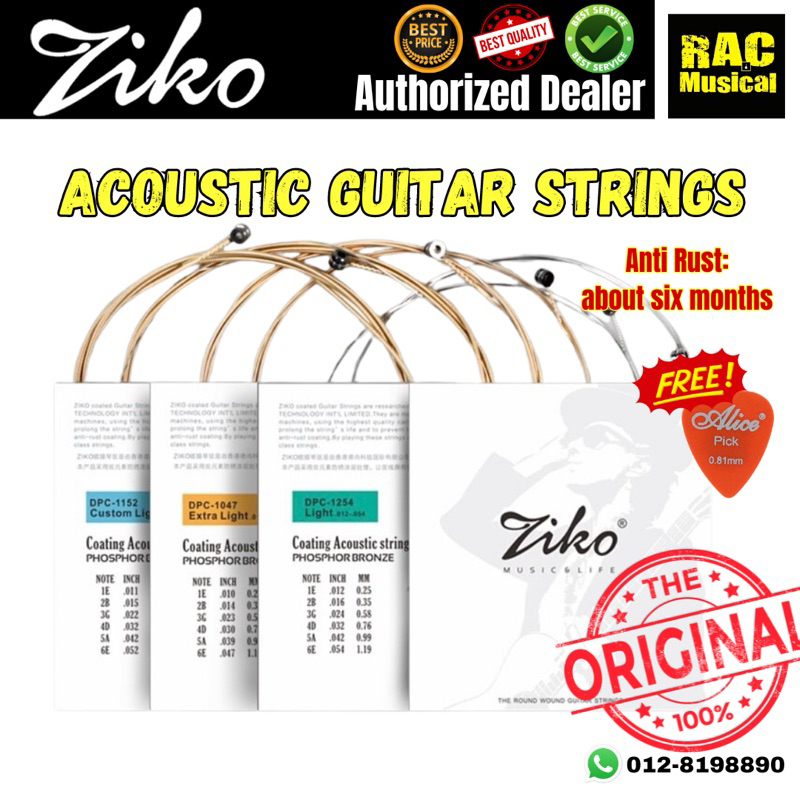 [ANTI RUST] Ziko DCP 1047 Extra Light Acoustic Guitar 6 Strings Full ...