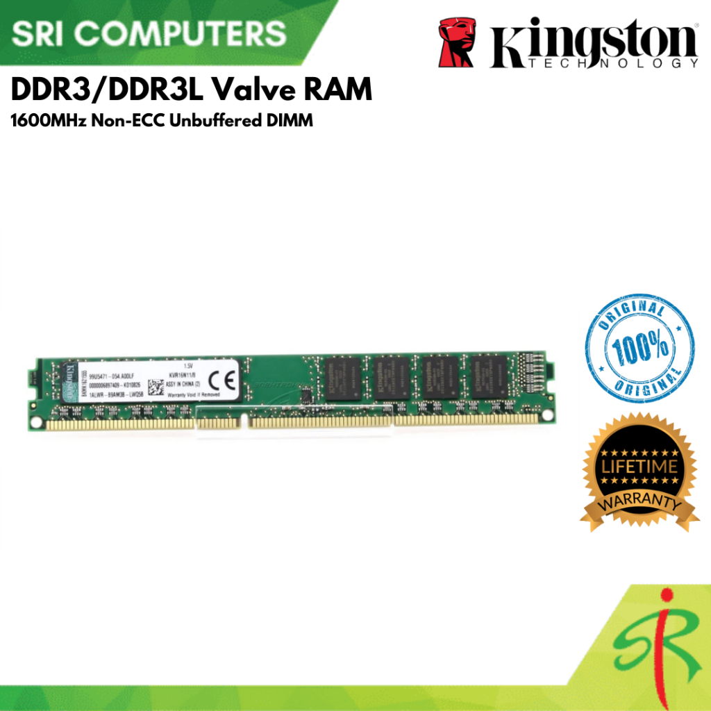 Kingston DDR3/DDR3L Valve RAM 1600MHz NonECC Unbuffered DIMM (LifeTime