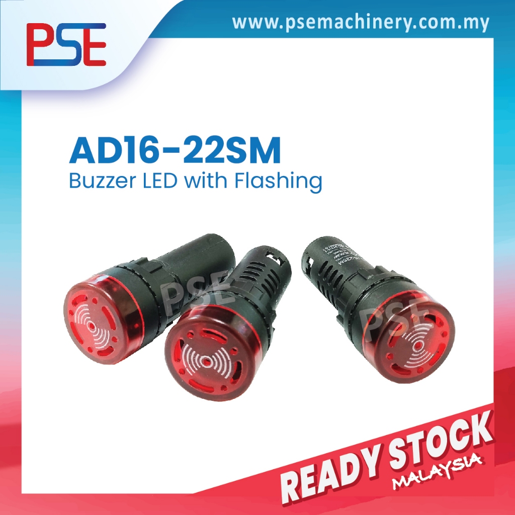 AD16-22SM 220V / 24V Red LED Alarm Indicator Pilot 22mm Buzzer with ...