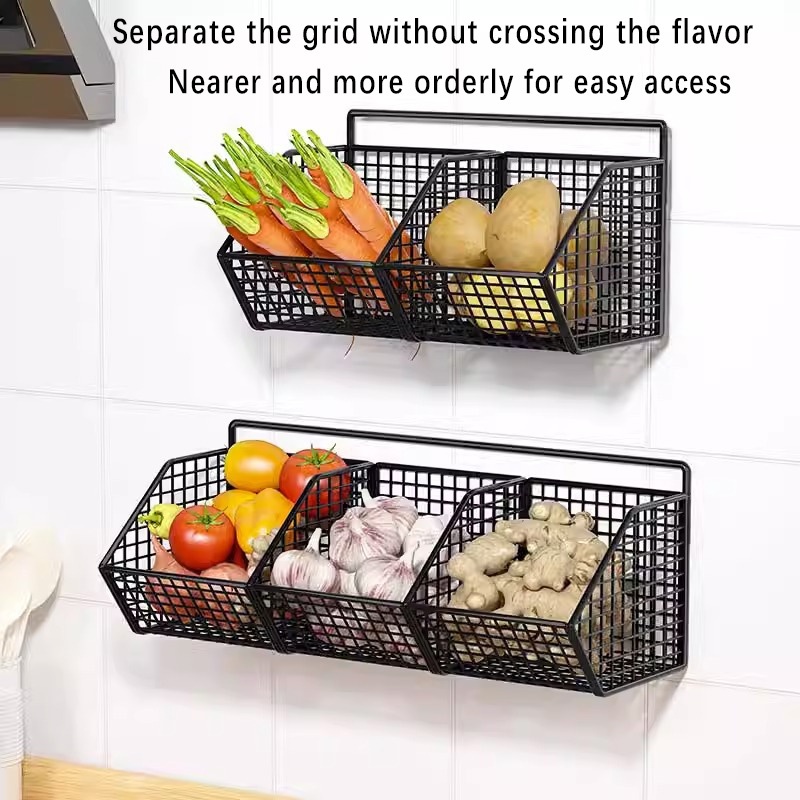 Kitchen Onion Ginger Garlic Storage Basket Rack Wall Mounted Seasoning ...