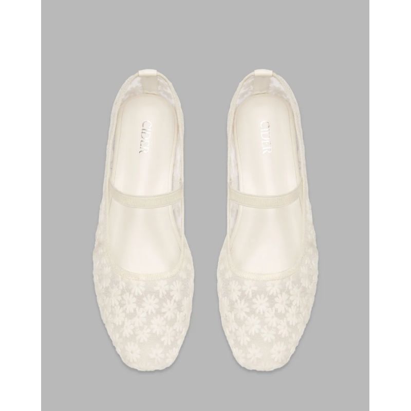 CIDER Floral Embroidery Mesh Mary Jane Flats | Shopee Malaysia