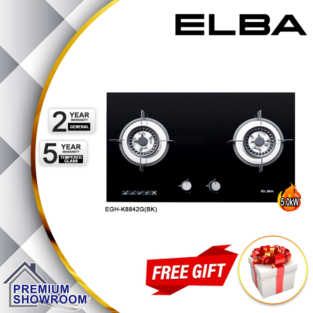 (AUTHORISED DEALER) ELBA 2 Burners BuiltIn Hob (BLACK) EGHK8842G(BK