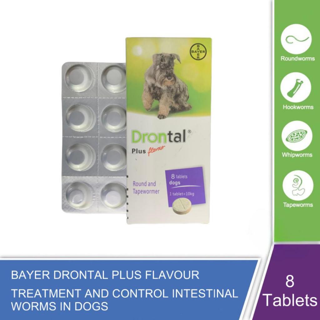 Bayer Drontal Plus Flavor Deworm Tablets for Dogs (8 Tablet) Ubat