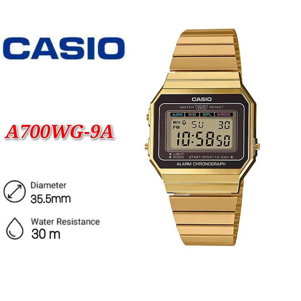 Casio Vintage A700WG-9A Gold Stainless Steel Men Watch / Women Watch ...