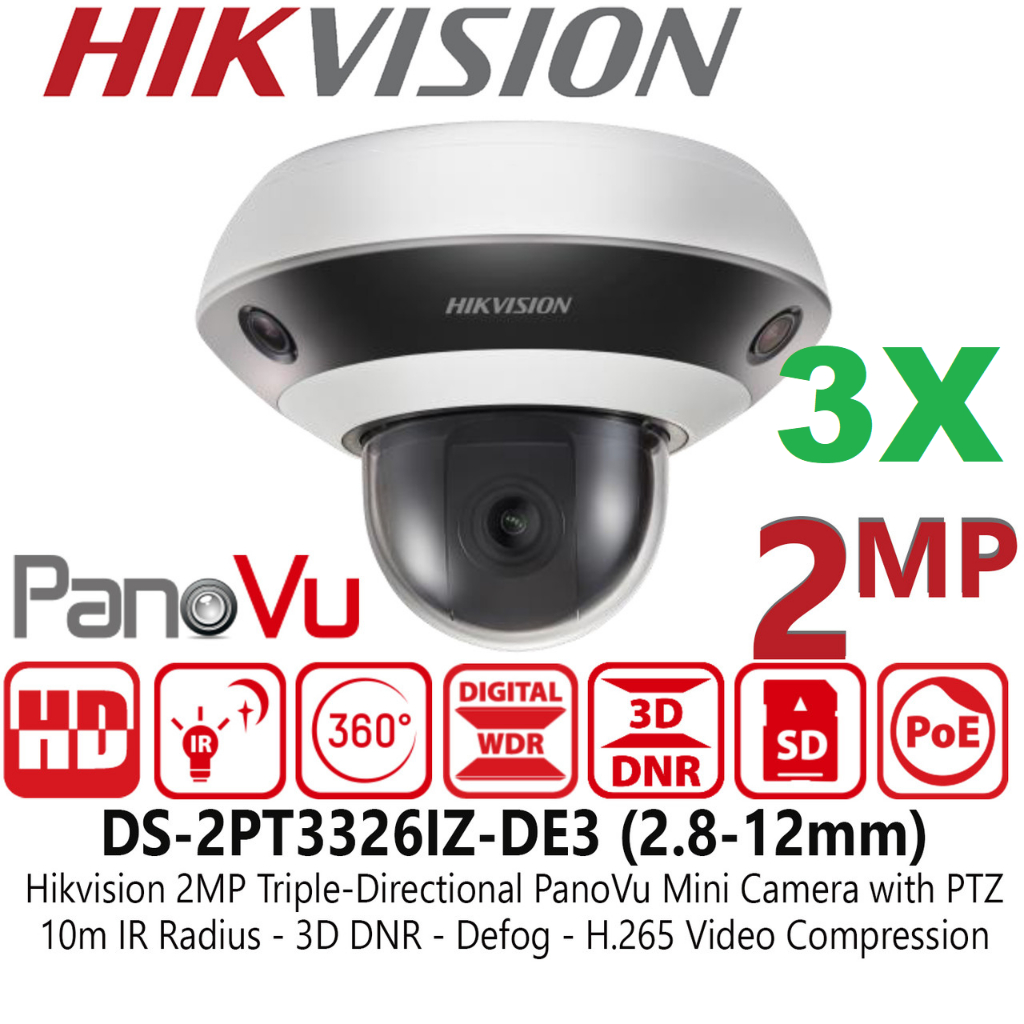 3x2MP Hikvision DS-2PT3326IZ-DE3 Hikvision PT3 Mini PanoVu Camera (2.8 ...