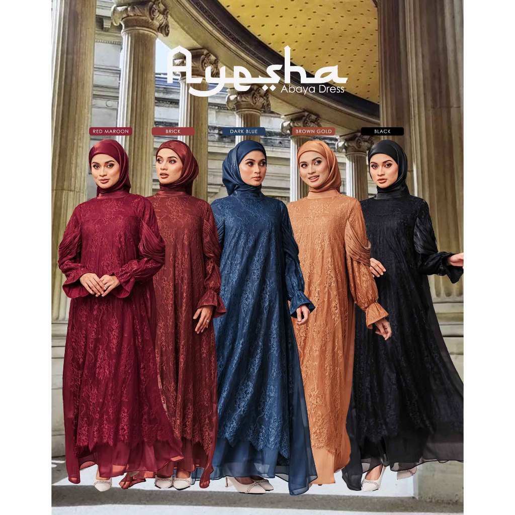 ABAYA DRESS AYESHA LACE BAJU RAYA 2024 | Shopee Malaysia