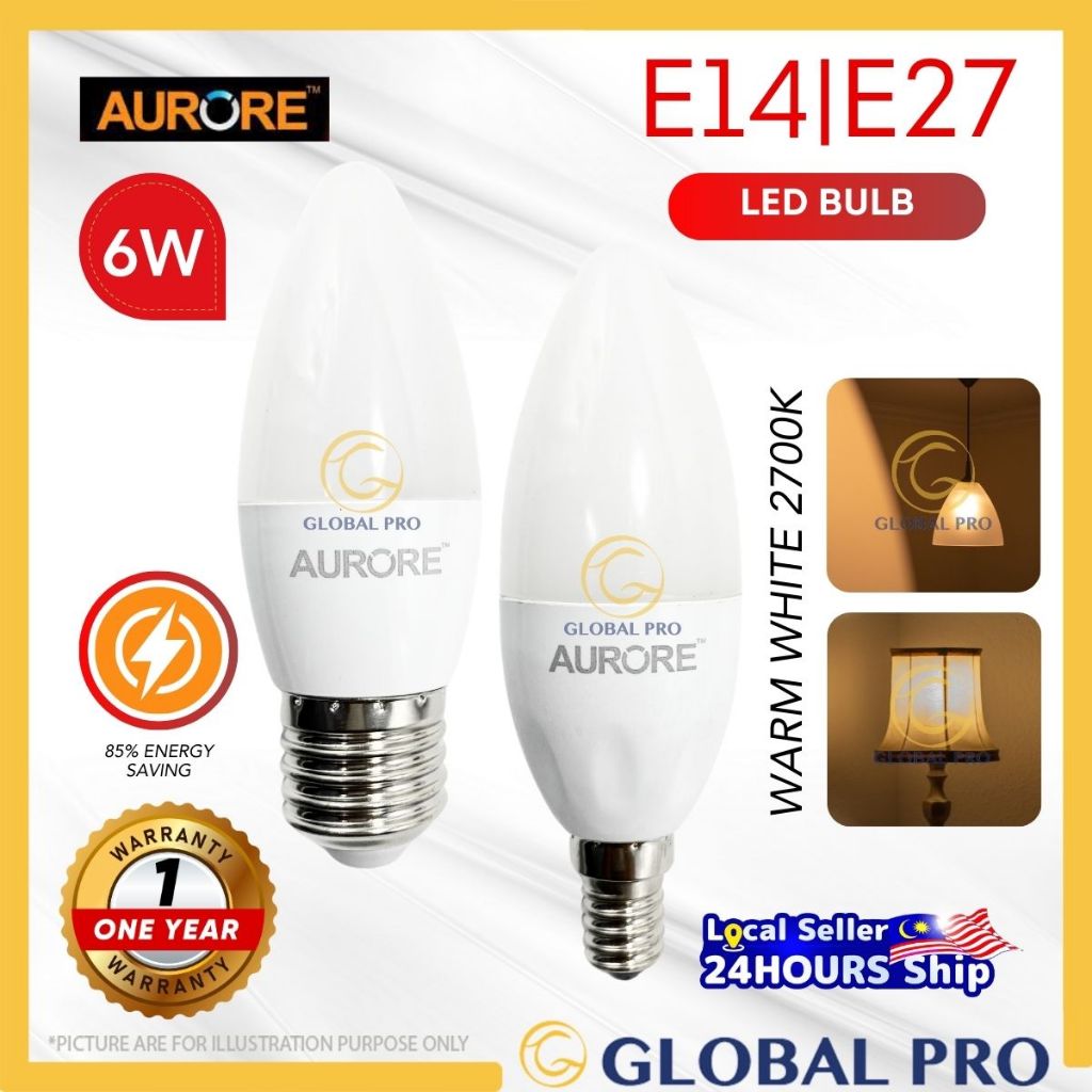 AURORE 6W B38 E14/E27 LED DECO BULB Frost Light Bulb Warm White 2700K