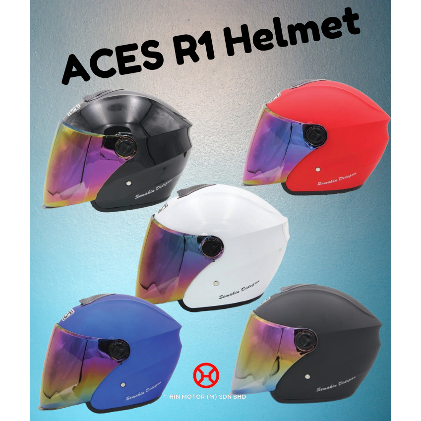 ACES R1 Open Face Helmet With Clear/Smoke/Rainbow/Revo Blue Purple ...