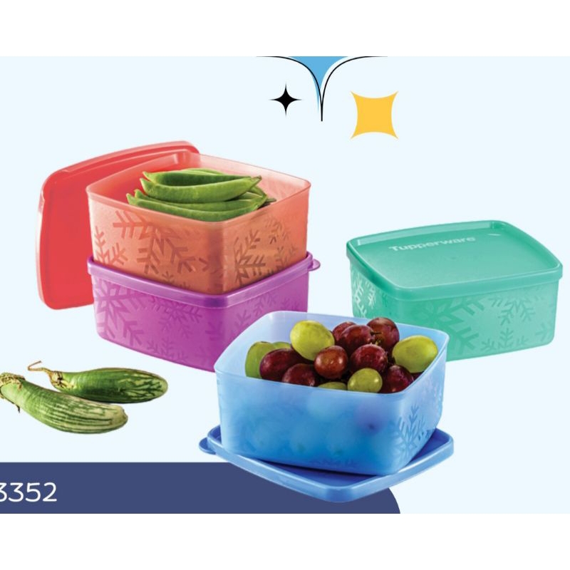 READY STOCK Tupperware Snowflake Medium Square Round(1)400mls random ...