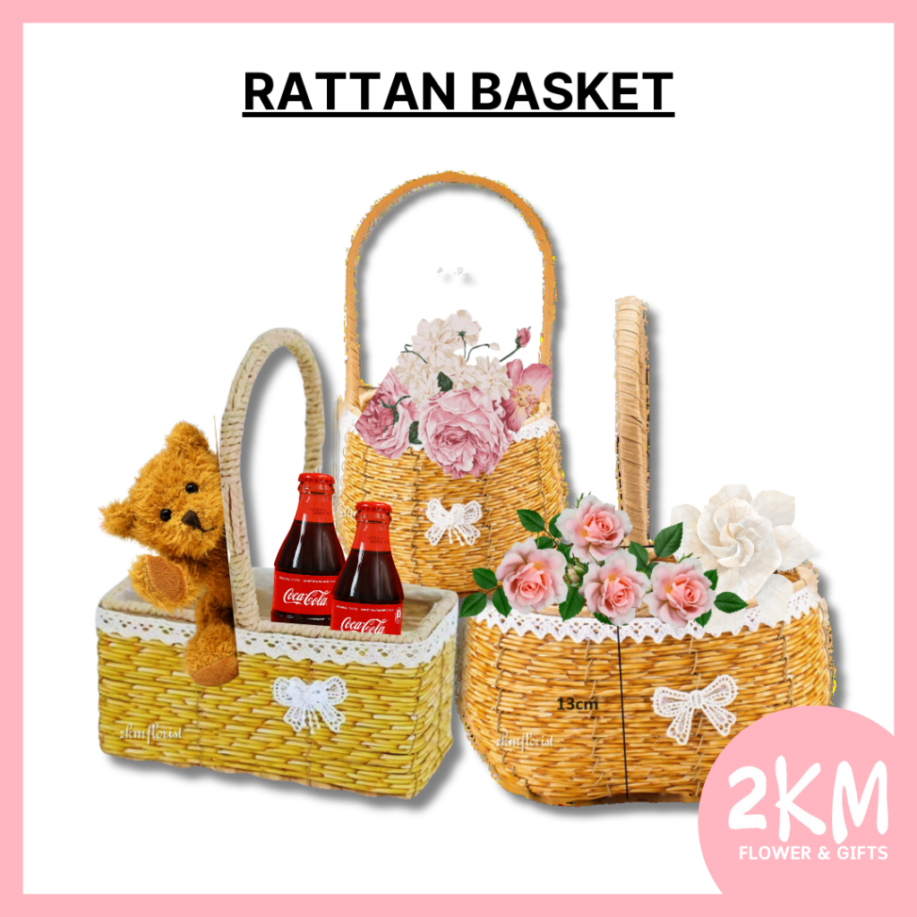 RIBBON BASKET FLOWER BOX Rattan Flowerpot Storage Fruit Rattan Basket ...