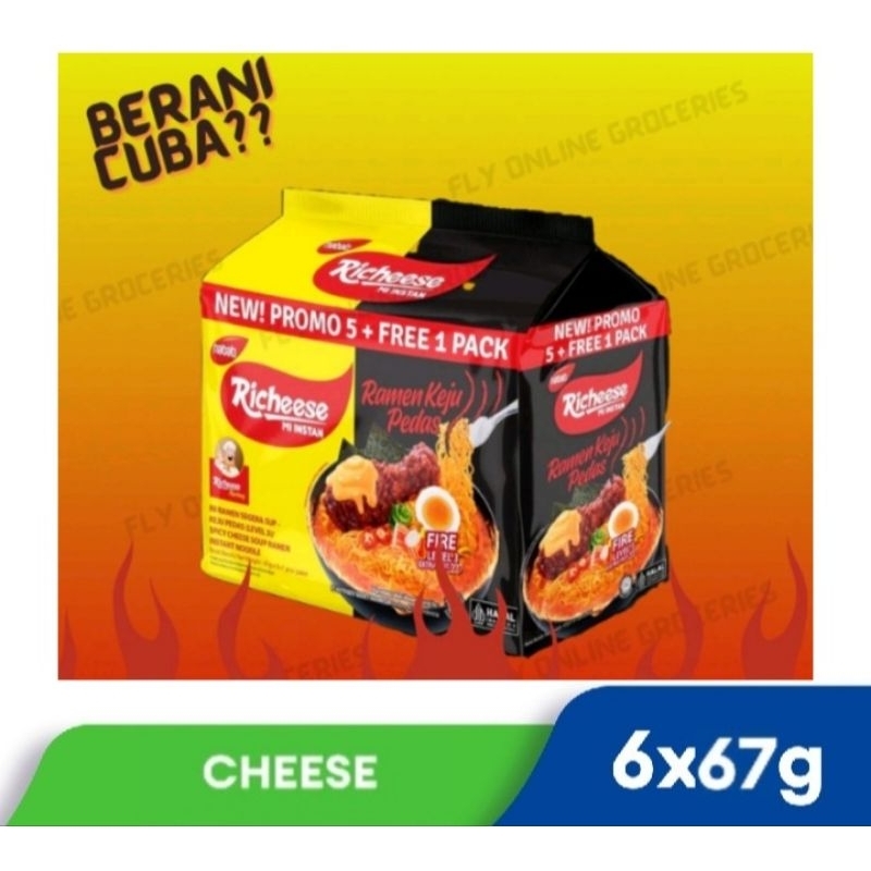 Nabati Richeese Instant Noodle Ramen Spicy Cheese Soup Mee Fire Level3 ...