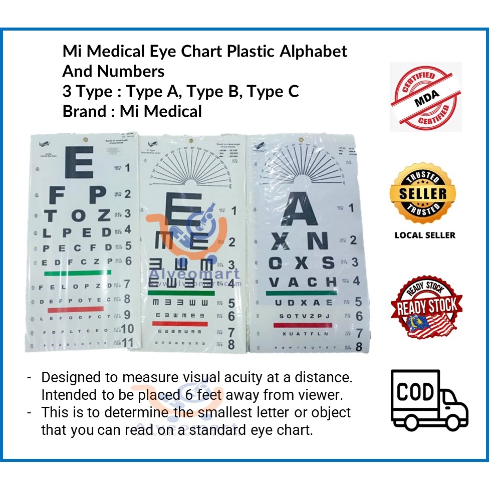 Mi Medical Eye Chart Plastic Alphabet And Numbers 3 Type, Type A, Type ...