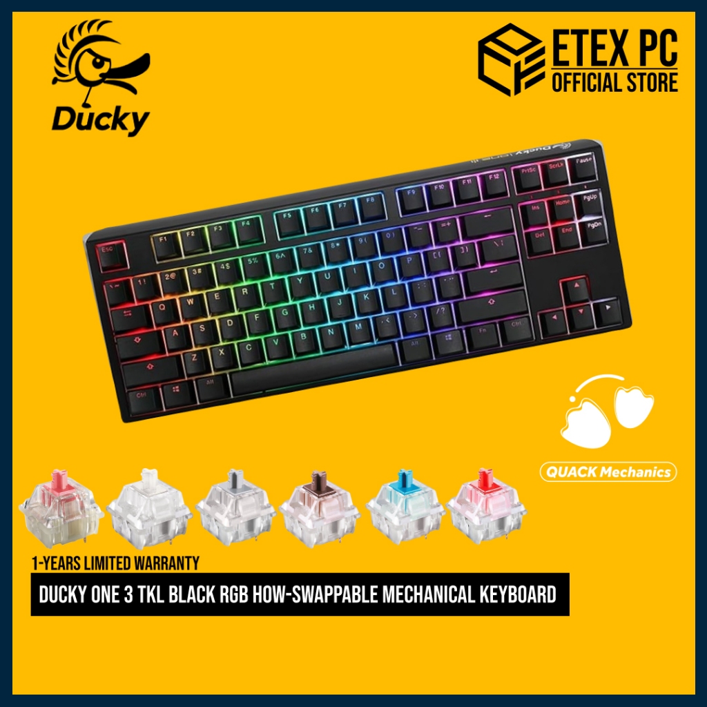 Ducky One 3 TKL Black RGB How-Swappable Mechanical Keyboard ( Mx Blue ...