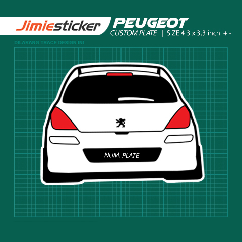 Sticker Kereta Peugeot 308, Sticker Belakang, Custom Warna dan Nombor ...