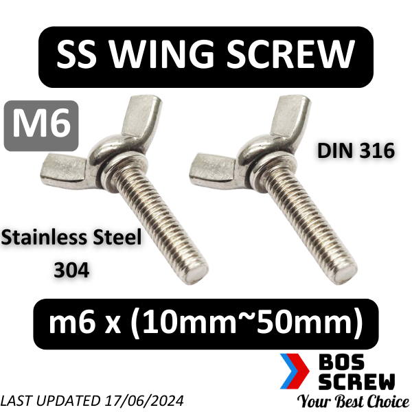 thumbnail image 2 of YGTGZ M6 X 1-Pitch Wing Bolt, 10mm Length Carbon Steel Butterfly Screw Wing Bolt Machine Fastener (10Pcs 2 of 9