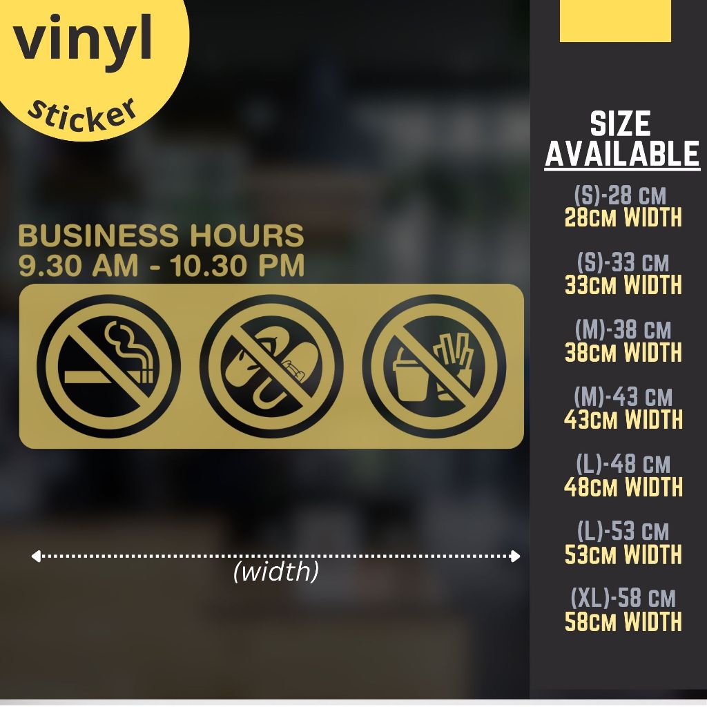(Custom Made) BUSINESS HOURS with 3 SIGNS - Vinyl Decal Sticker for ...