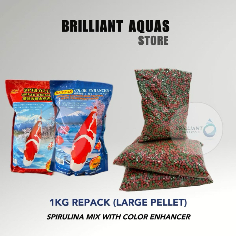 EHK Spirulina Premium Koi Fish Food - Repack 1KG (Mix Large Pellet ...