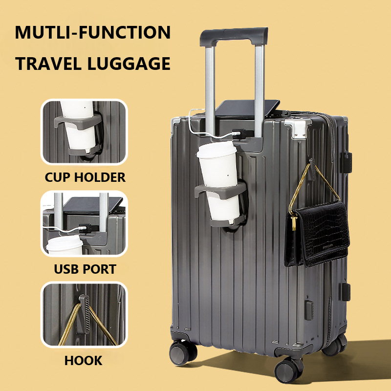 PREMIUM Luggage with Cup Holder USB Charging Port Suitcase Hand Carry Luggage 20 24 28 INCH Shopee Malaysia