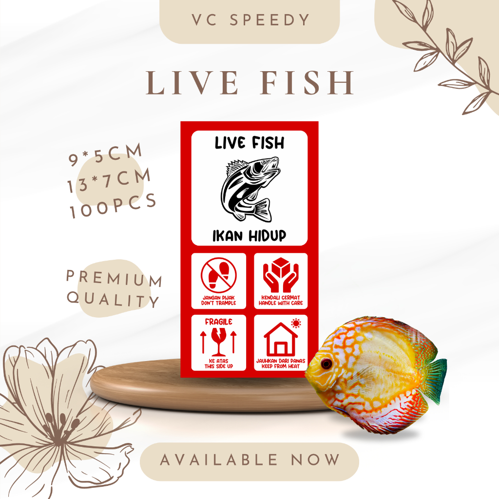 Fragile Sticker Label Live Fish Live Plant Fresh Food Frozen Food 9cm ...