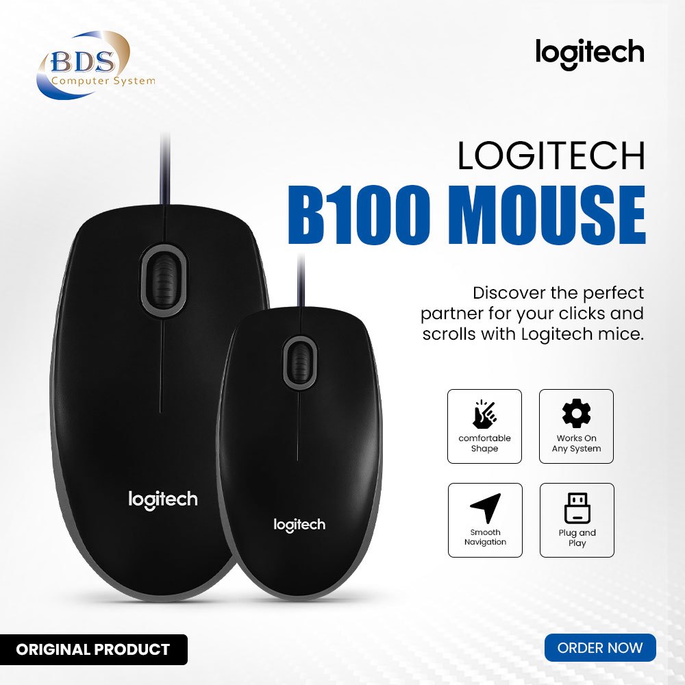 LOGITECH B100 OPTICAL USB MOUSE (BLACK) | Shopee Malaysia
