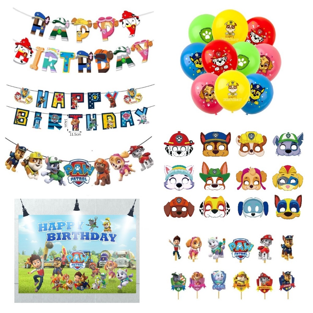 [Ready Stock] Paw Patrol Birthday Banner Cake Toppers Backdrop Party ...