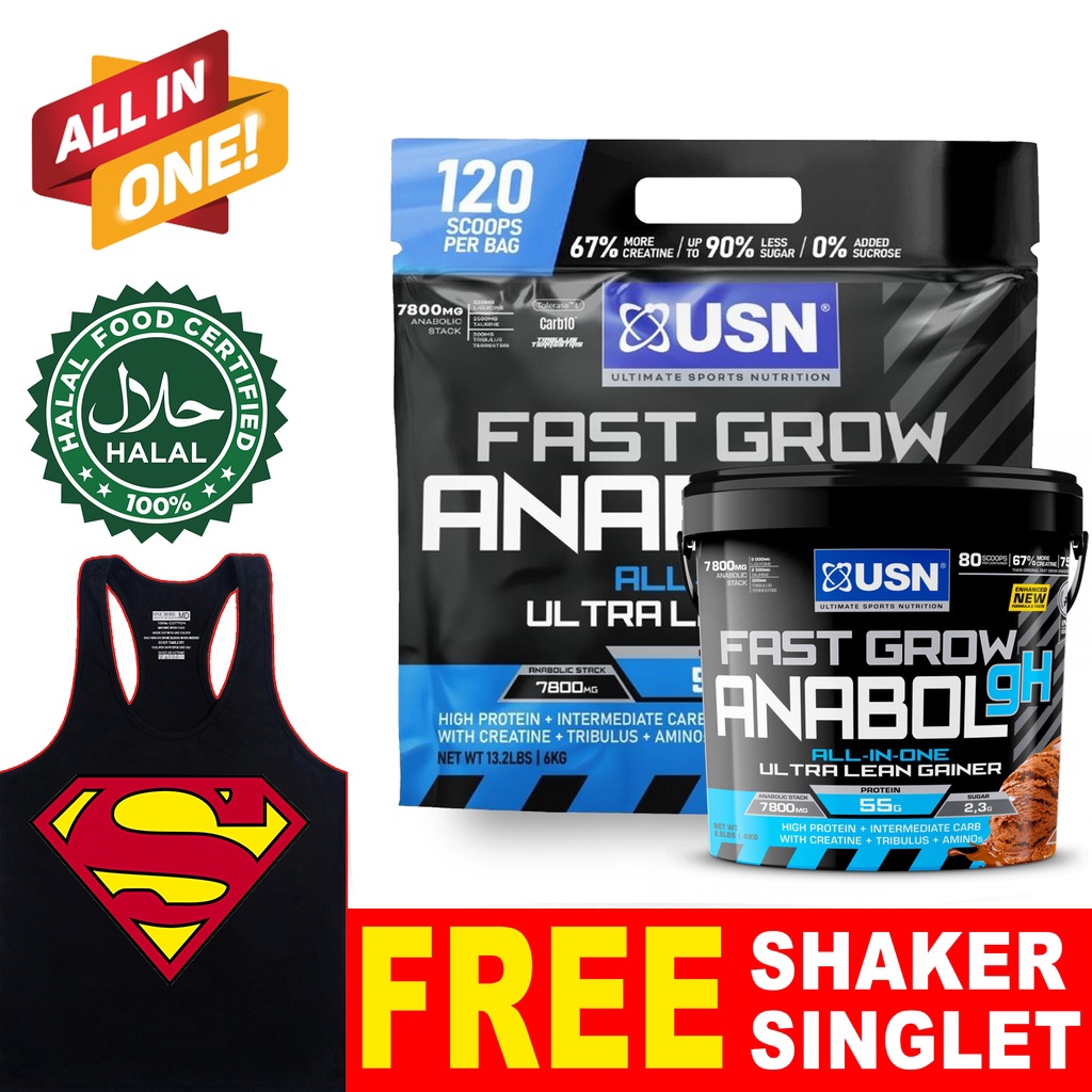 Halal USN Fast Grow Anabolic Lean Weight 6kg and 4kg Gainer Mass