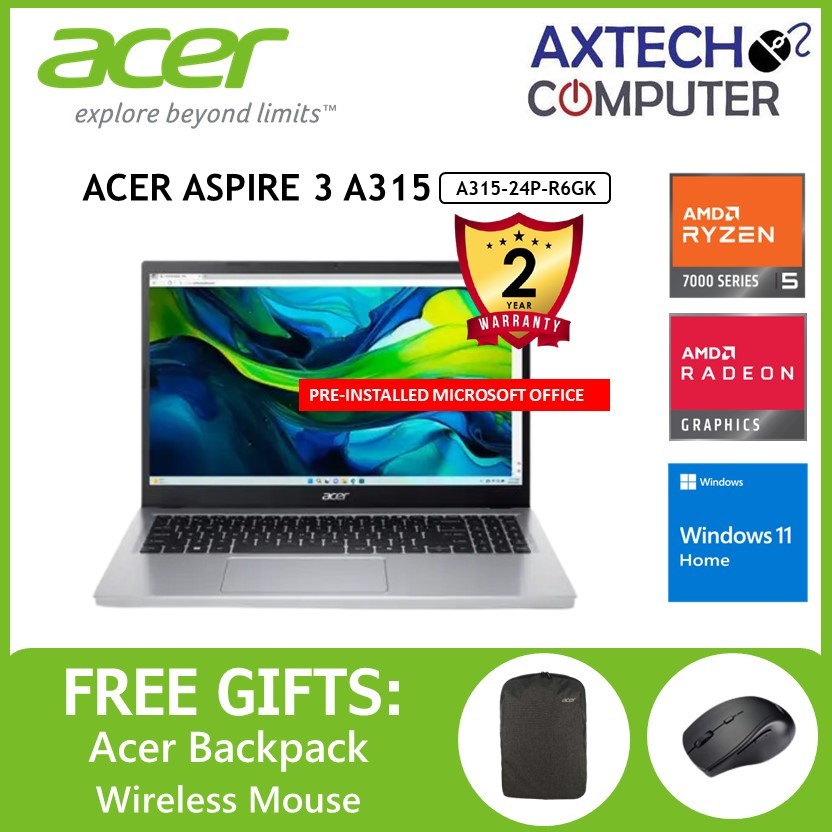 Acer Aspire 3 A315-24P-R6GK 15.6'' FHD Laptop Pure Silver (Ryzen 5 ...