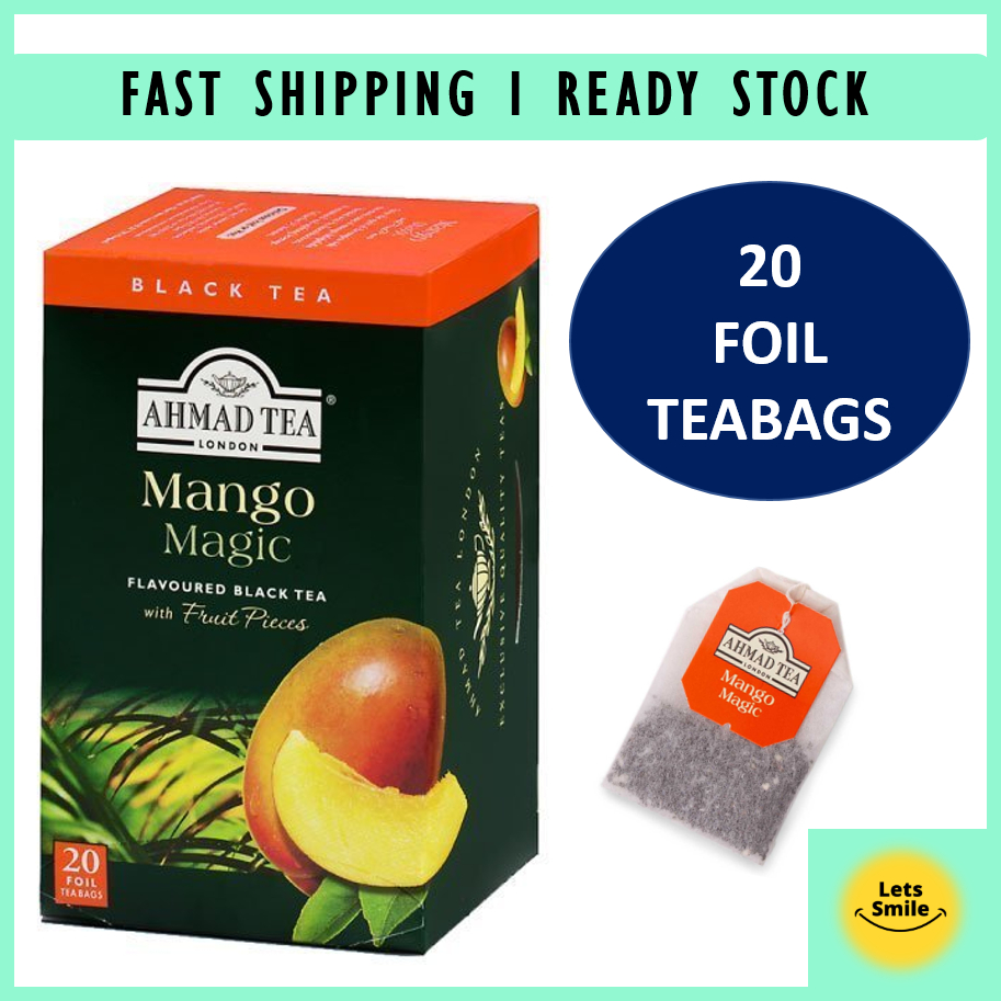 Ahmad Tea Mango Magic Flavoured Black Tea with Fruit Pieces 20 Foil ...