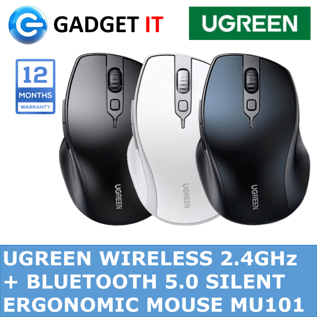UGREEN WIRELESS 2.4GHz + BLUETOOTH 5.0 SILENT ERGONOMIC MOUSE MU101 ...