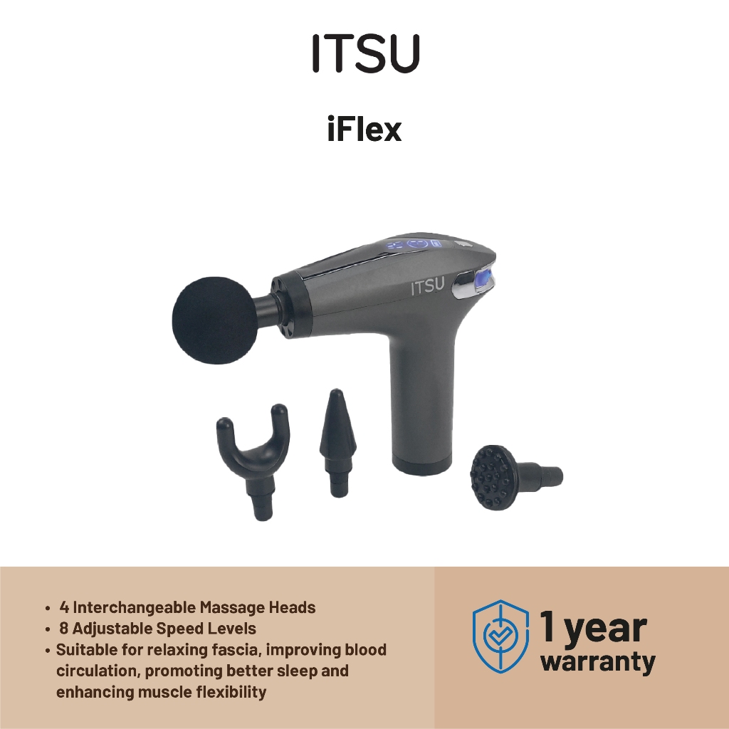 ITSU iFlex Massage Gun - 4 Convertible Massage Heads - 8 Adjustable ...