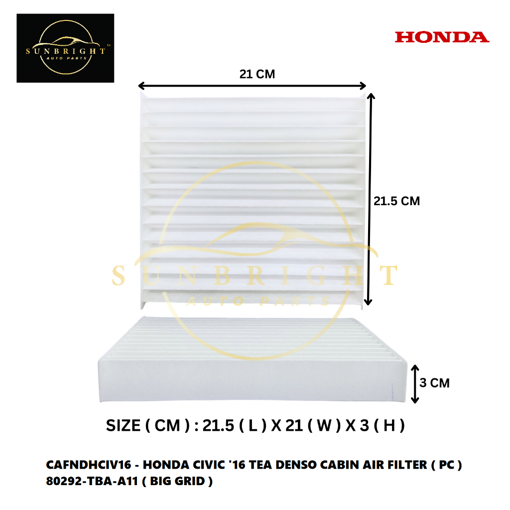 HONDA CIVIC '16 TEA DENSO CABIN AIR FILTER ( PC ) 80292TBAA11 ( BIG