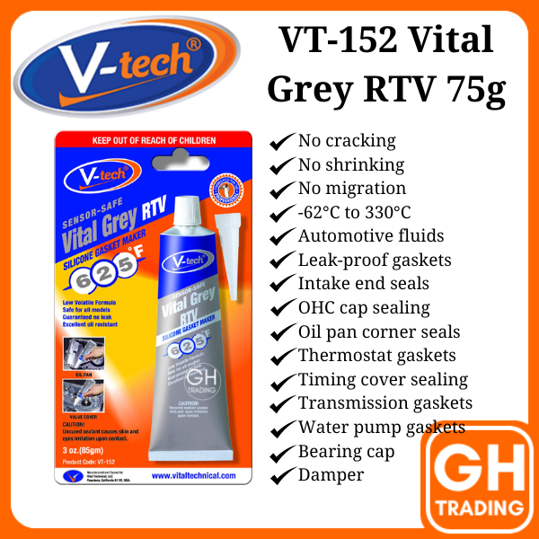 V-tech VT-152 Grey Gam Gasket Gum RTV Silicone Gasket Maker High Temp ...