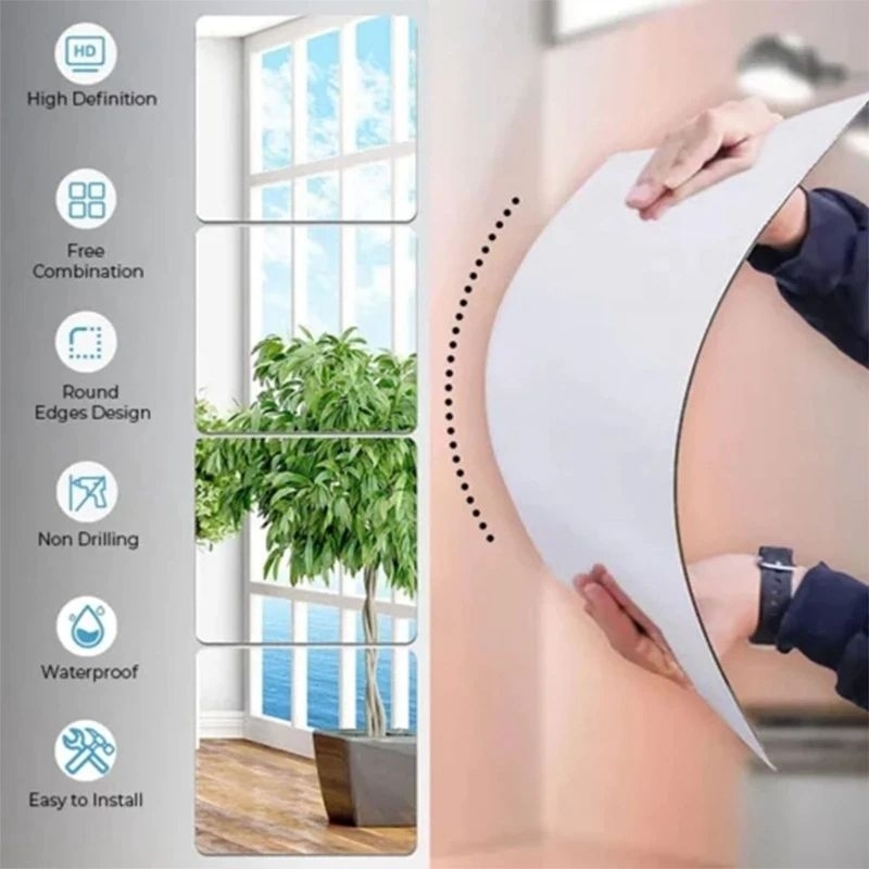 (Malaysia Stock)Unbreakable Mirror 30cmx30cm Sticker Self Adhesive Wall ...