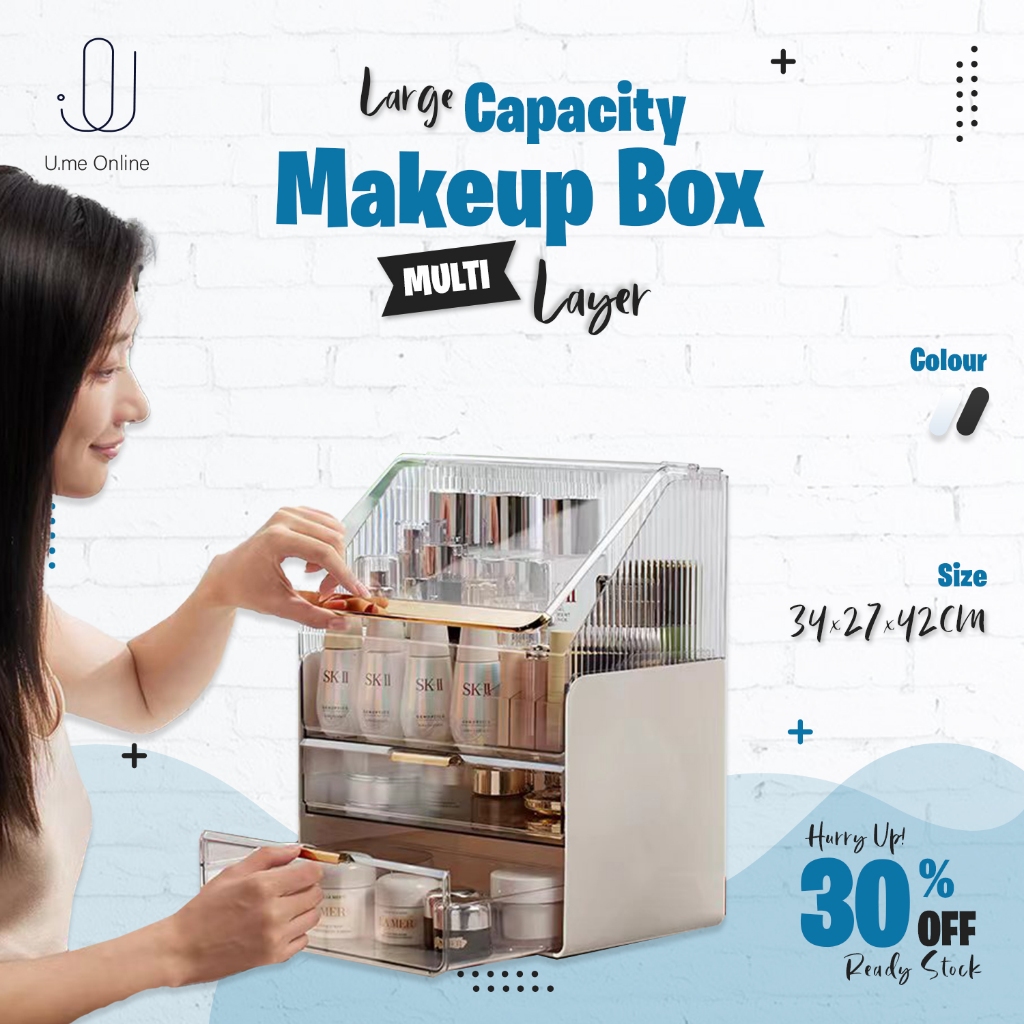 U.me Large Capacity Makeup Box Multi Layer Tempat Letak Makeup Skincare ...