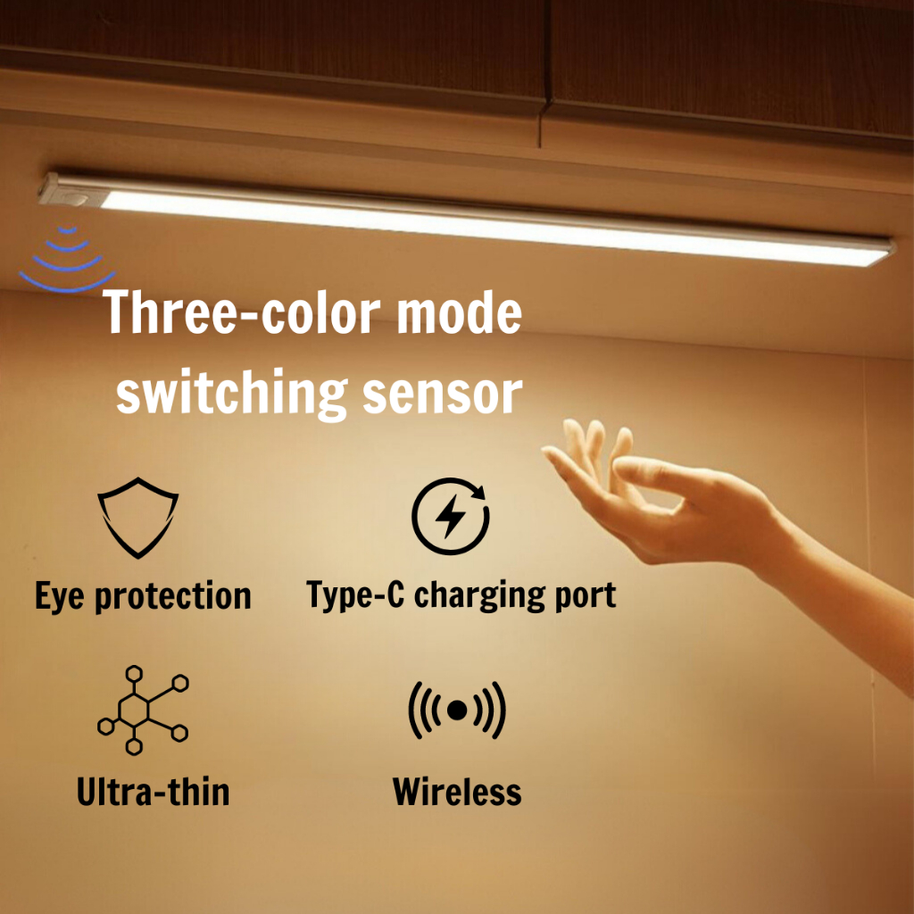 3 Colors Motion Sensor LED Night Light TYPE-C Rechargeable Magnetic ...