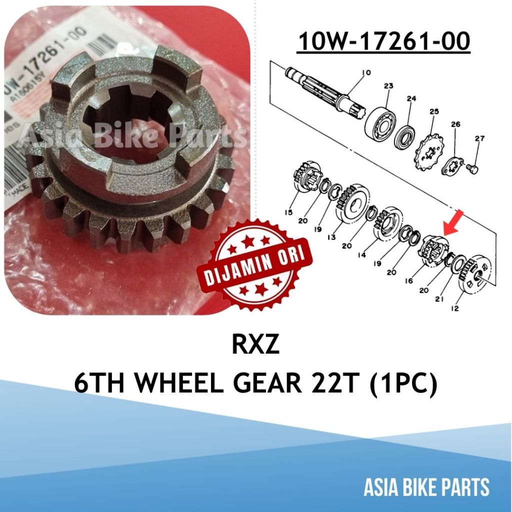 Yamaha Original RXZ 6TH Wheel Gear / Clutch Gearbox Transmission 22T