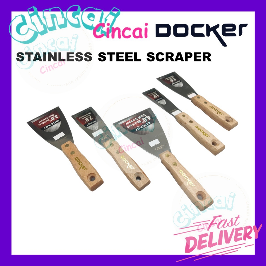 Docker Stainless Steel Scrapper with Wooden Handle Pisau Dempu 1.5