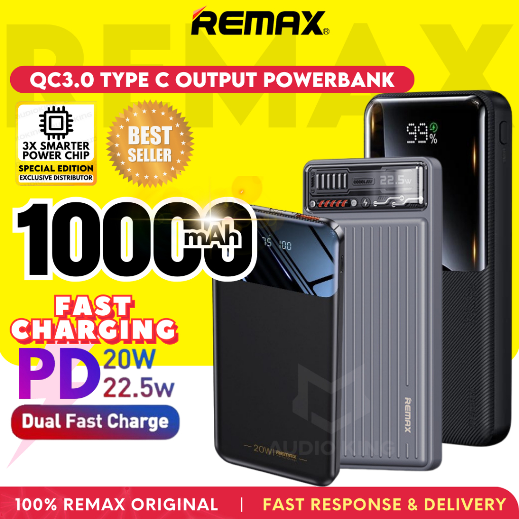 REMAX Powerbank Original Fast Charging 10000mAh PD QC Type C Output USB ...
