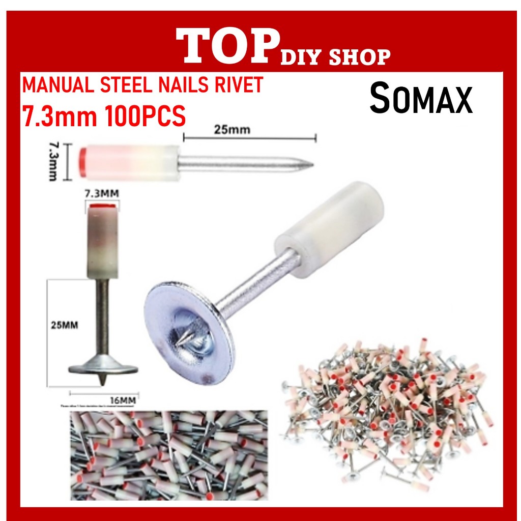 SOMAX 100PCS 7.3mm Round Steel Nail Gun Rivet Fire Nail Gun Ceiling Gun ...