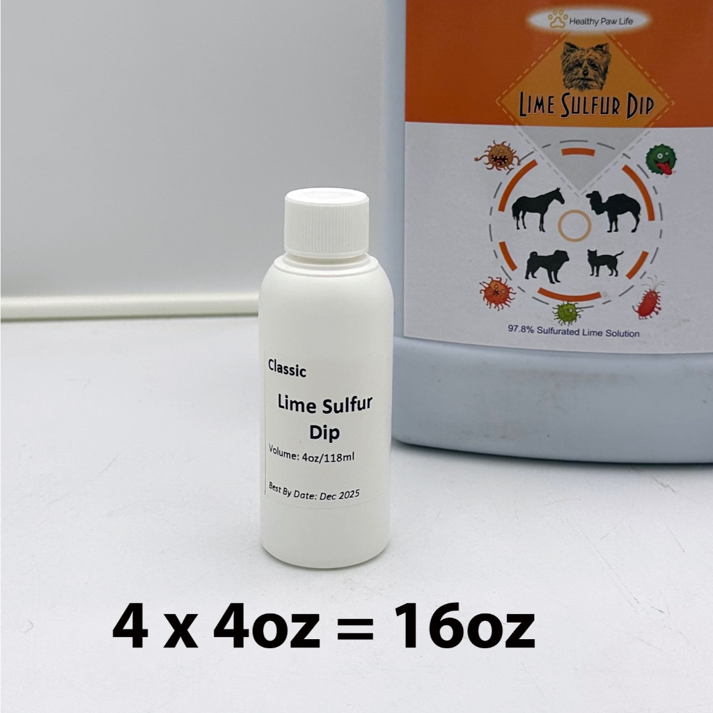 Classic Lime Sulfur Dip Mange Dip Antifungal Dip for Cats Dogs 4 8 16oz Multiple Pets per Prep